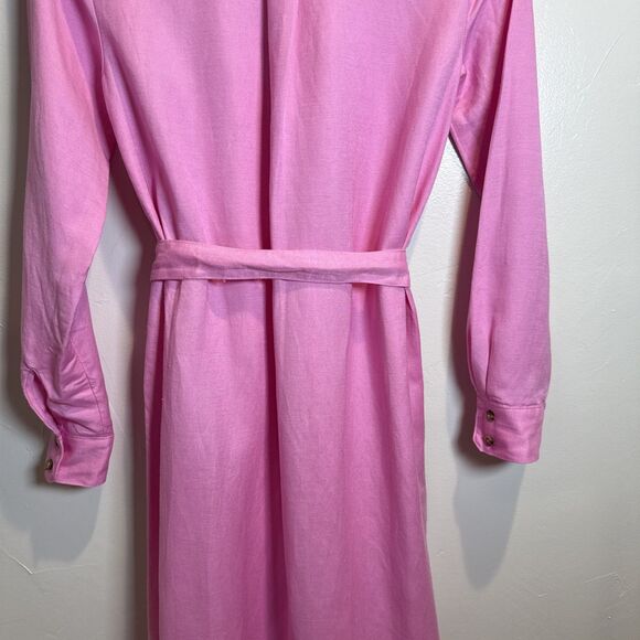 Loft Dress Pink Long Sleeve Belted Shirt Dress Linen Blend Women's Size 0 Petite - Picture 8 of 16